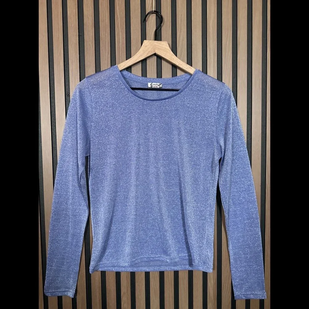 Free People Shirt Large Womens Purple Metallic Shiny Long Sleeve Nylon Top - Picture 1 of 9